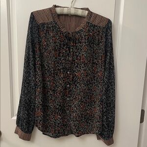 Mystree Navy and Red Floral Blouse/ striped cuff
And neckline